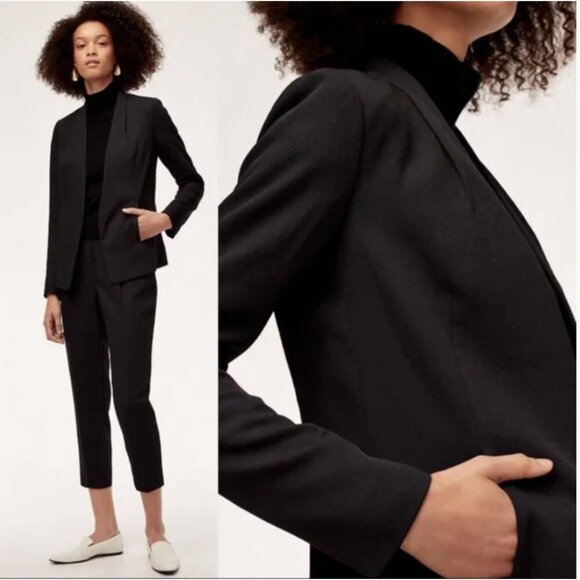 Aritzia Babaton Black Blazer Keith Japanese Fabric Jacket Open Blazer Pockets 8 - Picture 2 of 10
